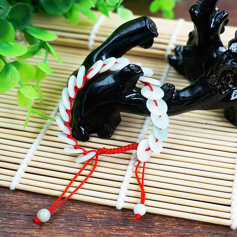 

Emerald jade Ping buckle Red Rope Bracelet