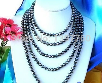 

Miss charm Jew.177 LONG 100" 9MM BLACK ROUND FW CULTURED PEARL NECKLACE AAA