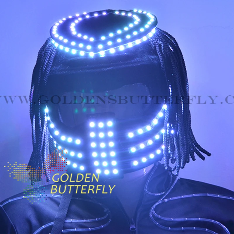 

LED helmet colorful color bright light Alien helmet with battery 2017 LED Glowing Party DJ Robot Mask business accessories