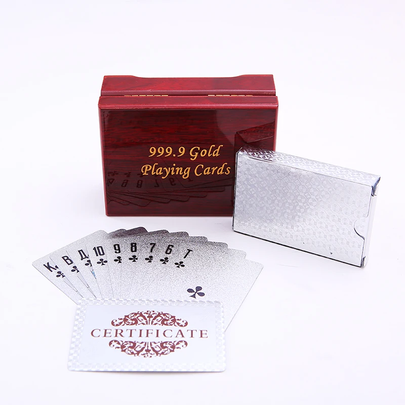 Подарочная деревянная коробка с 36 шт. русиаигральные карты водостойкий Золотой Серебряный пластиковые покерные карты продвижение прочный