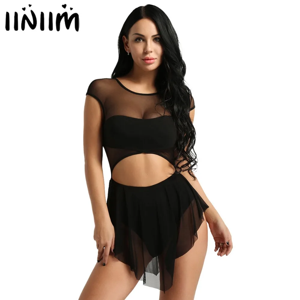 

iiniim Womens Ballet Dance Dress Cut Out Front Asymmetric Ballerina Keyhole Back Adult Dancing Gymnastics Leotard Dancewear