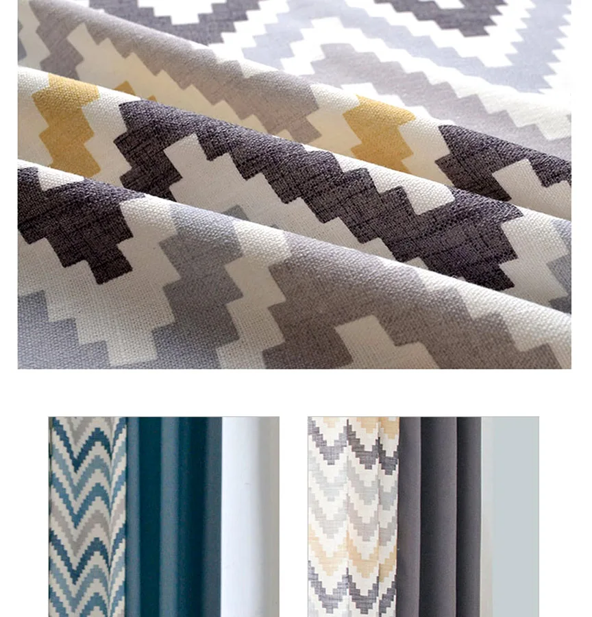 Волнистые полосатые скандинавские шторы для гостиной, столовой, комбинированные темно-синие шторы, ткань для спальни, обработка окна AWB0364