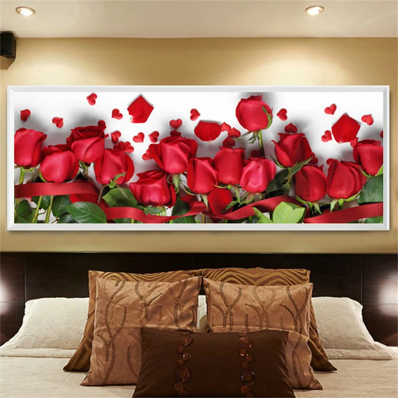 5D Diamond Painting Rhinestone Cross Stitch Red Rose Flower Banner New Diy Diamond Embroidery Floral Mosaic Sale Home Wall Decor