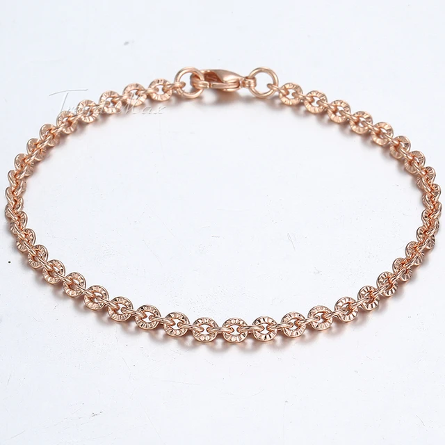 585 Yellow Rose Gold Filled Womens Bracelet Chain Cut Rolo Round 585 Yellow Rose Gold Filled Womens Bracelet Chain Cut Rolo Round Link 3mm 18cm 20cm 23cm