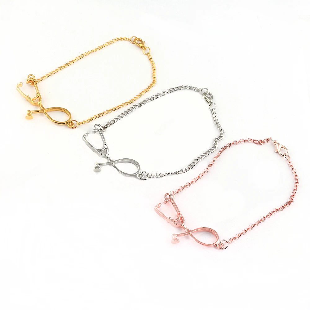Nurse Medical Stethoscope bracelets bangles 3 color Gold Rose gold