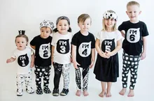 1-6 Years Number Pattern Child Sister Brother Summer Black White Top T-shirt Clothing Kids Baby Girls Boys T Shirt Tee Clothes
