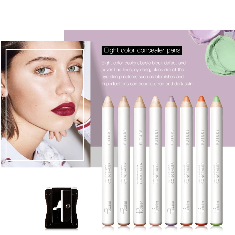 

Pudaier 8 Colors Correcting Concealer Pencil Hide Dark Circles Blemish Perfeck Concealer Pencil &Pencil sharpener Cosmetics 2pcs