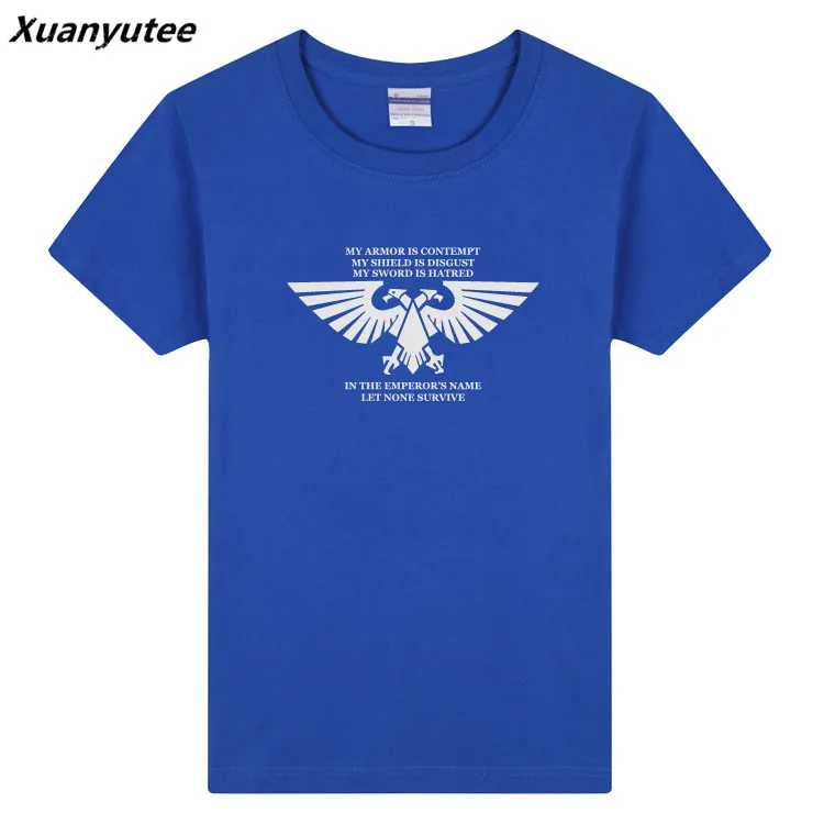 Xuanyutee Warhammer 40K футболка для фанатов игр Homme De Marque летняя хлопковая футболка с коротким рукавом и круглым вырезом с принтом для влюбленных Мужская Повседневная футболка - Цвет: Королевский синий