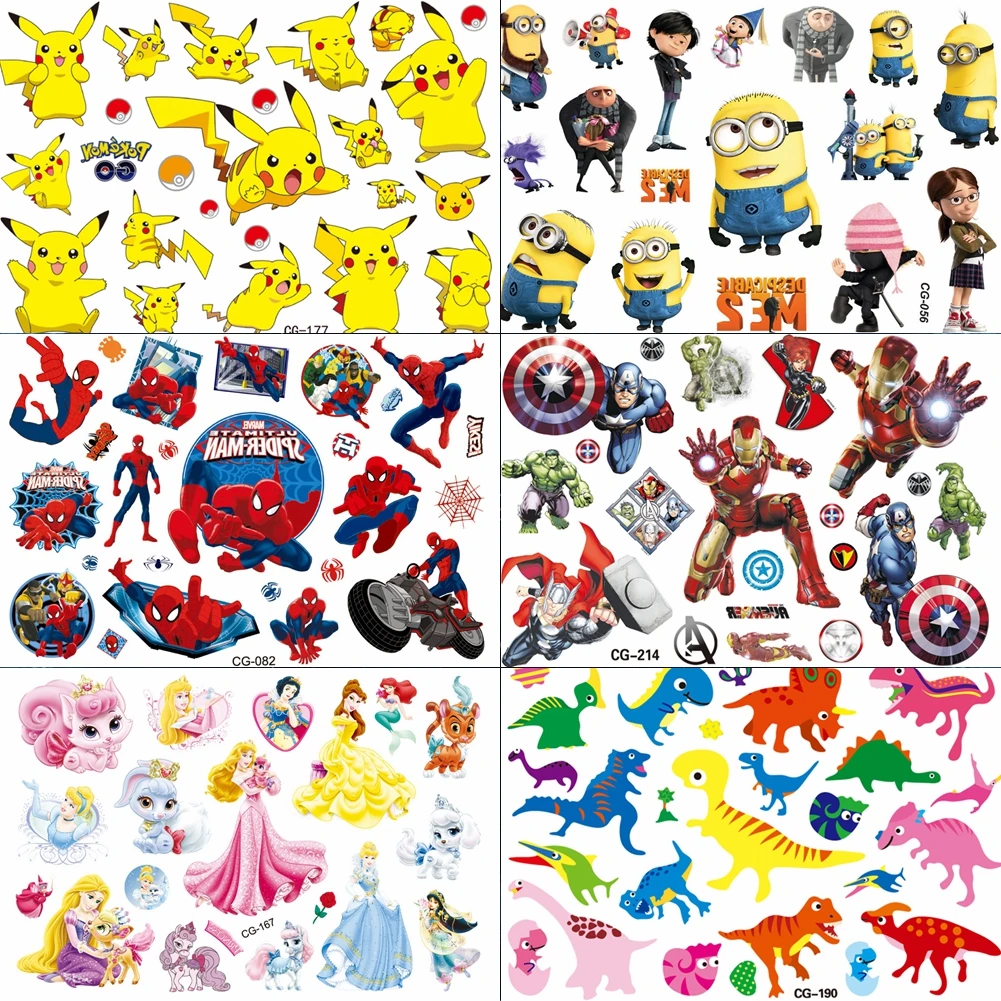 

Anime Movie Cartoon Minions Temporary Tattoos For Boys Child 3D Body Art Iron Man Tatoo Sticker Spiderman Hero Kids Tattoo Paste