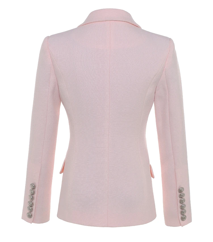 Высокое качество, стильный дизайнерский Блейзер, пиджак для женщин, серебряный, с пуговицами льва, двубортный, розовый, Блейзер, размер S-XXXL