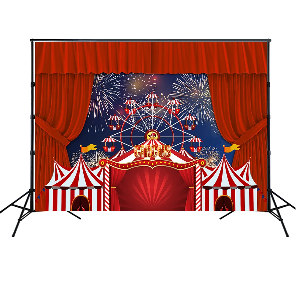 

HUAYI Red Curtain Circus Tent Carnival Backdrop Fireworks Kids Birthday Party Photo Background Table Decor booth Props w-2069