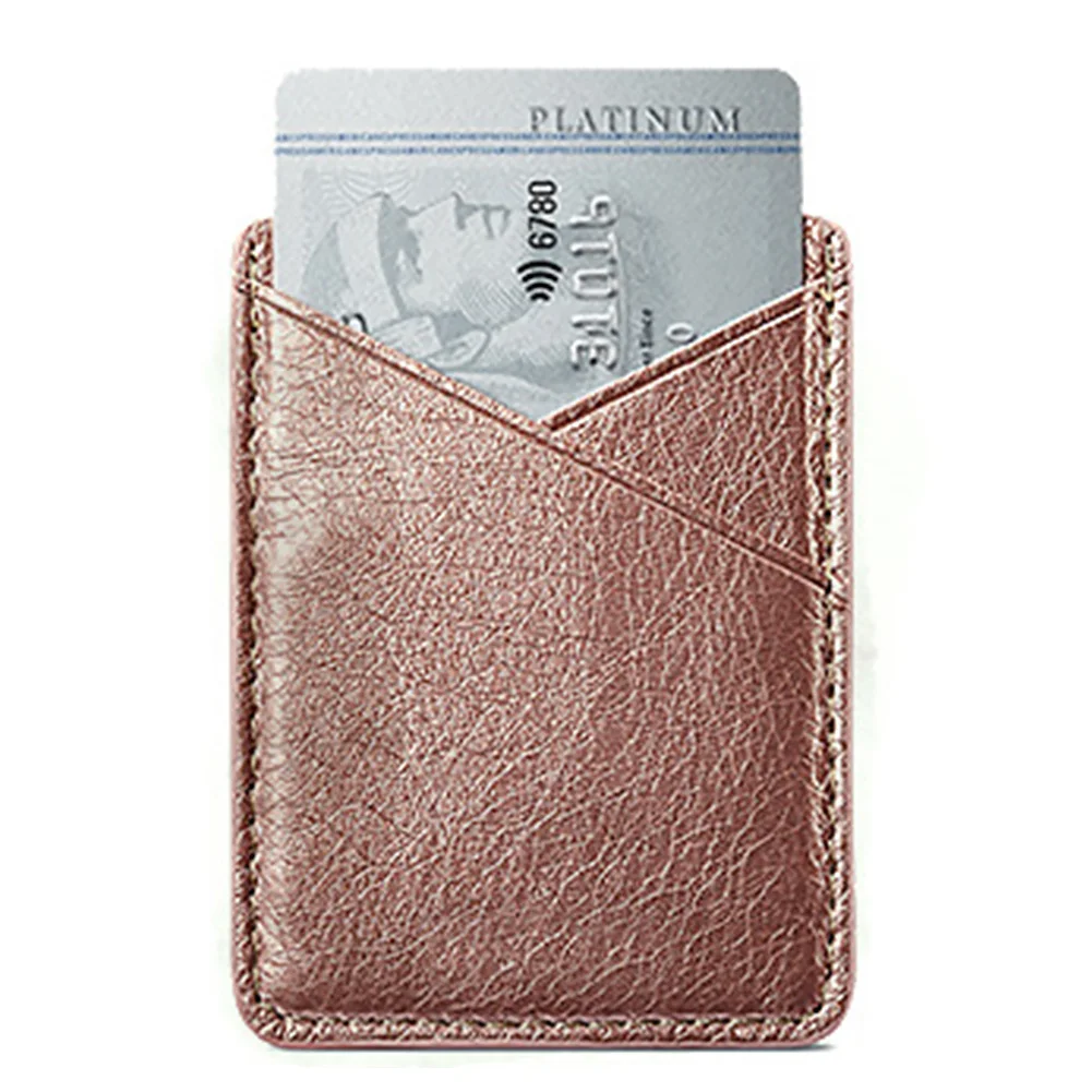 

Mini Secure Stick On Back Inserting Case Pocket Wallet Double-deck Universal Adhesive Leather Phone Card Holder Solid