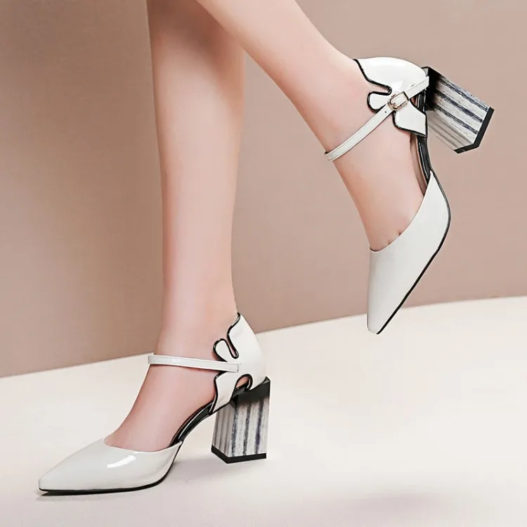 

Big Size 9 10 11 12 high heels sandals women shoes woman summer ladies Tip-toed sandals with buckles and heavy heels