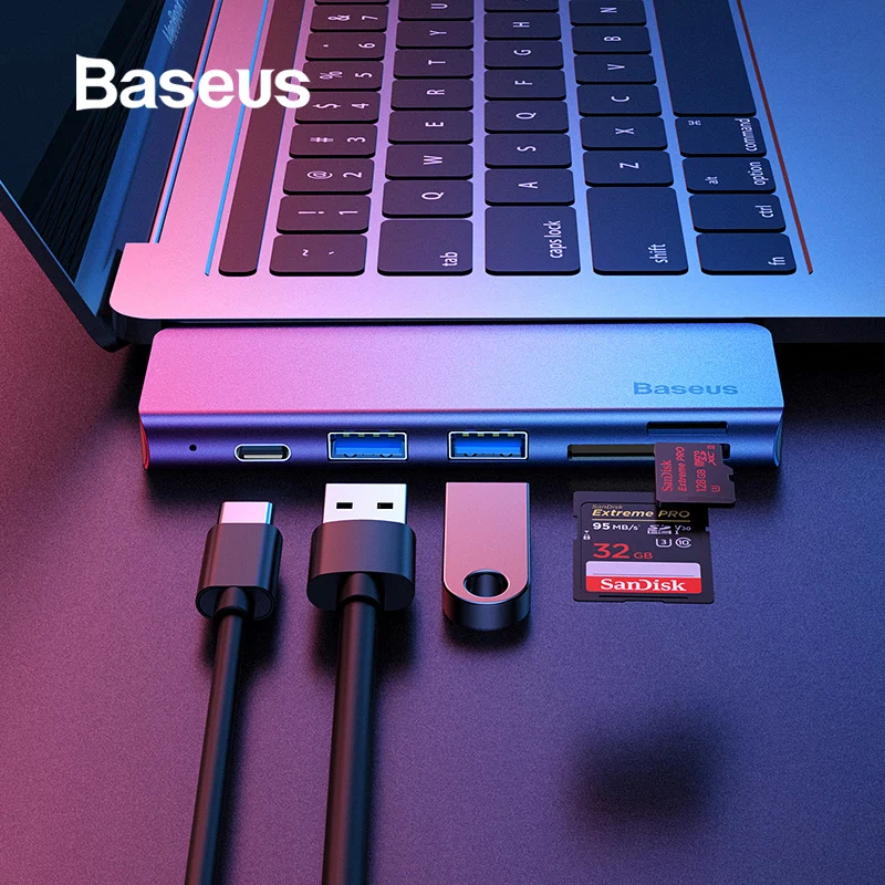 Дешево Baseus концентратор font b USB b font Type C к font b USB b font 3,0 PD Зарядка для MacBook Pro font b USB b font C концентратор адаптер для huawei Xiaomi samsung Аксессуары для ноутбуков