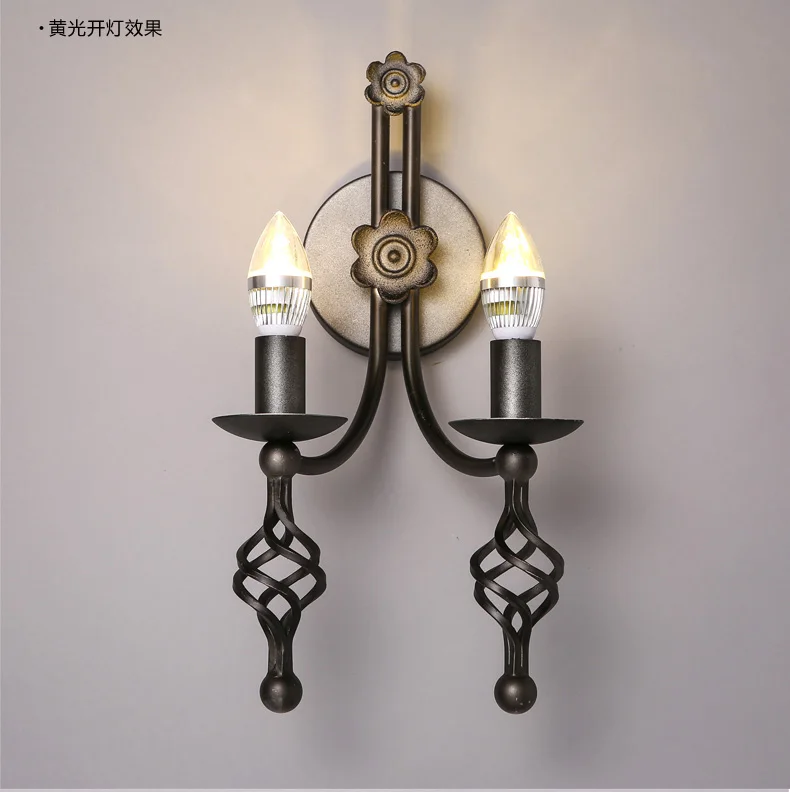 

Loft American Vintage Wall Lamp 2 Lamp Candle Led Wall Lights Personality Wrought Iron Bar Coffee Shop Wall Sconces Lighting