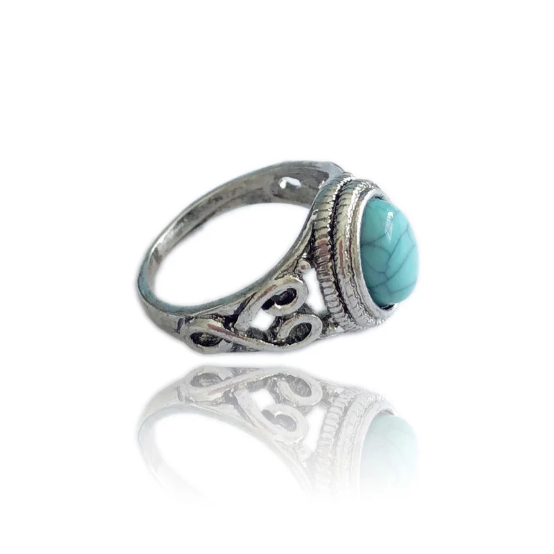 2018 New Allergy Free 1PC Vintage Blue Stone Engagement Ring Wedding Anniversary Bride Jewelry Women Fashion Bohemian Jewelry