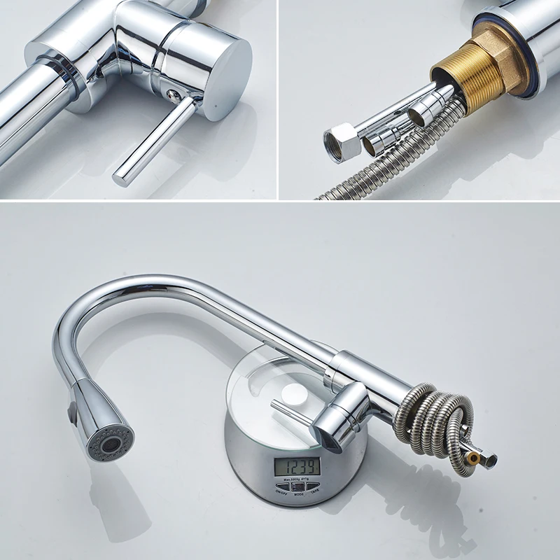 BAKALA Pull Out chrome Kitchen Faucet Sink Mixer Tap Swivel Spout Sink Faucet Swivel Copper Kitchen Faucets tap LH-8105C