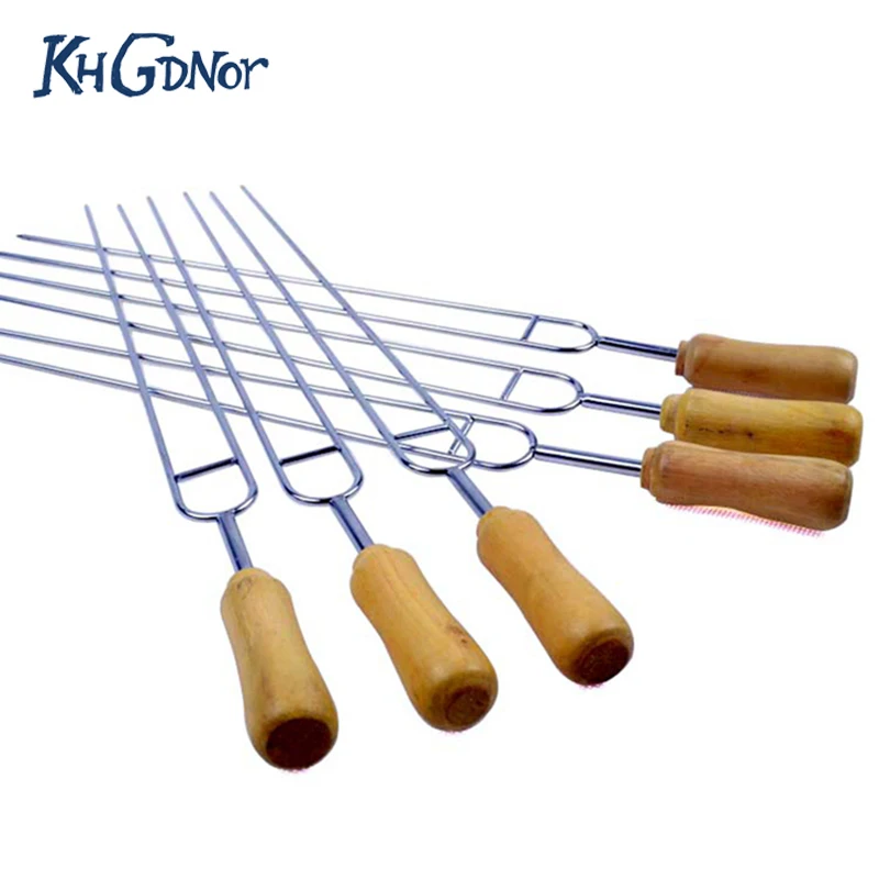 6Pcs/set BBQ Roast Needles Stainless Steel U Shape Barbecue Skewers with Heat Resistant Wooden Handle Accessories | Дом и сад