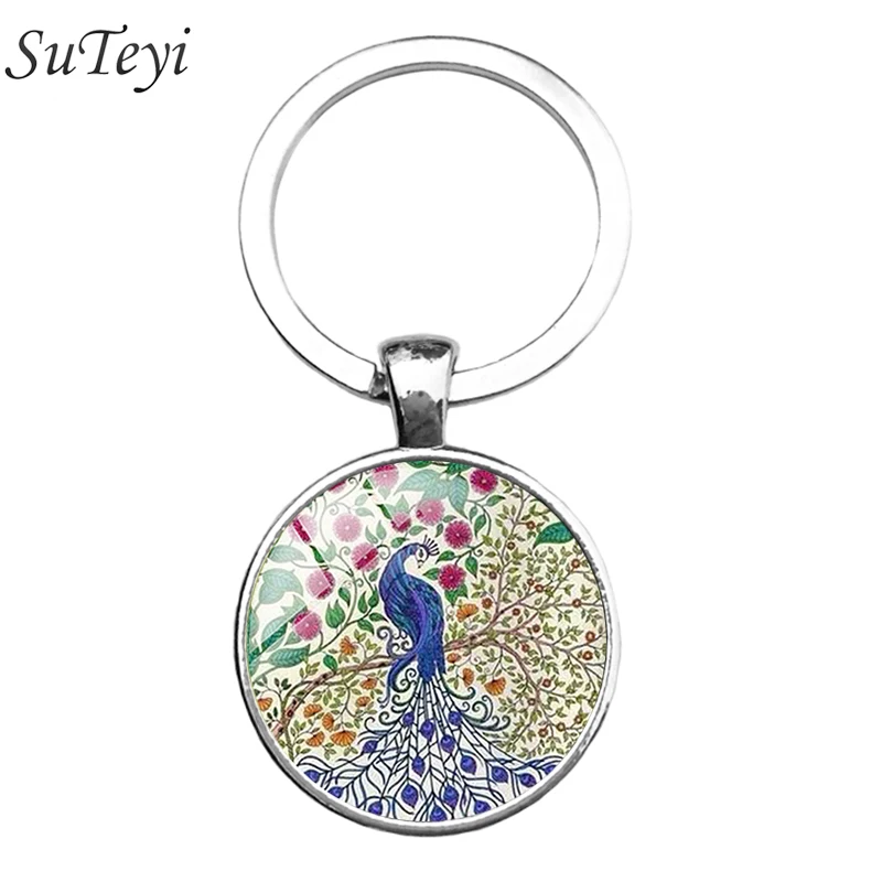 

2017 Newest Charming peacock photo key chain pretty peacock spreads its tail feathers Indian style keychain KC09