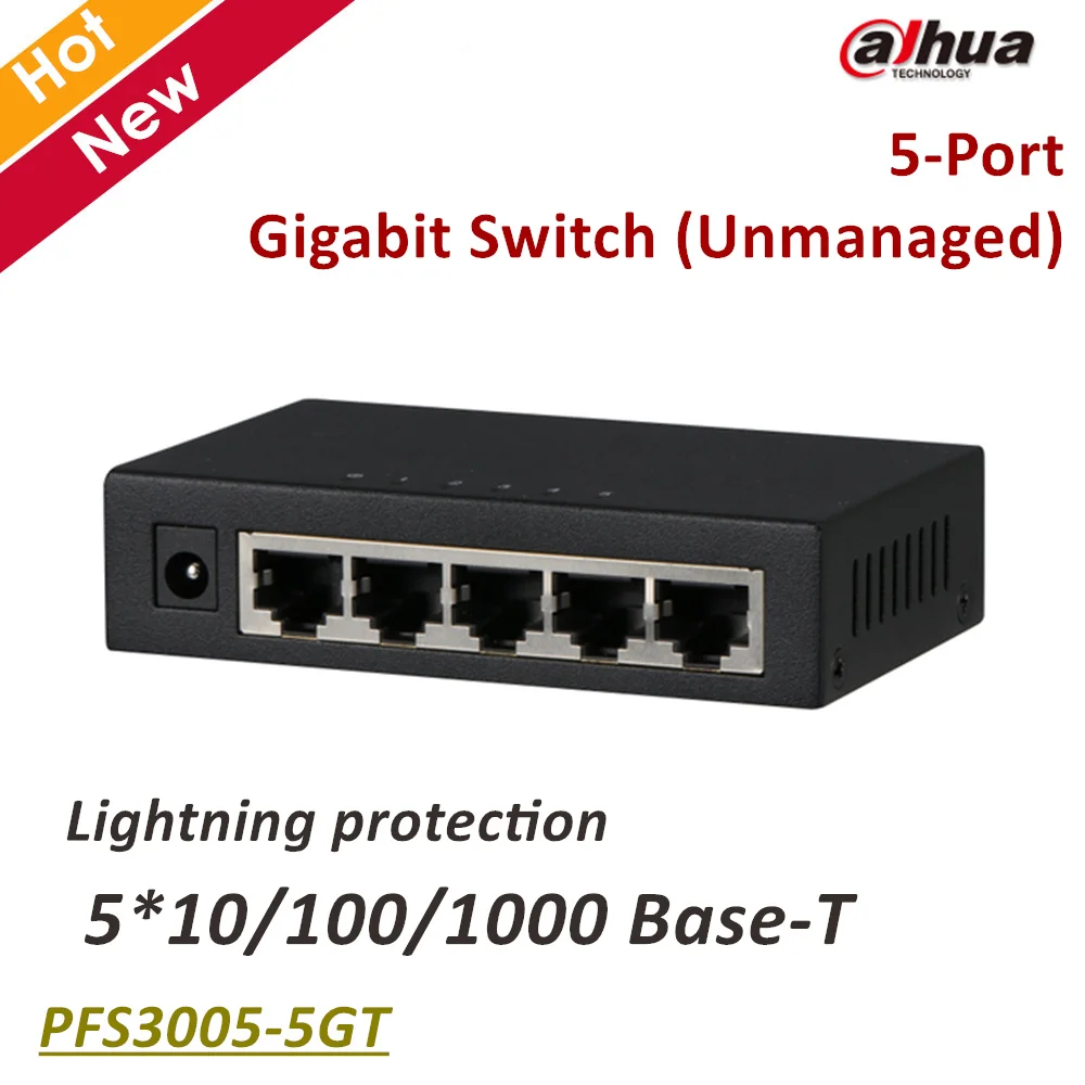 

DH Export version PFS3005-5GT 5 Ports Gigabit Switch Unmanaged Lightning protection Plug and play DC 5V 0.6A