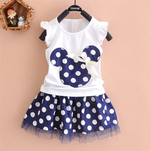 New 2019 T-shirt + skirt baby child suit 2 pieces fashion girls clothing sets Minnie children’s clothes bowknot shirt dress 2-10