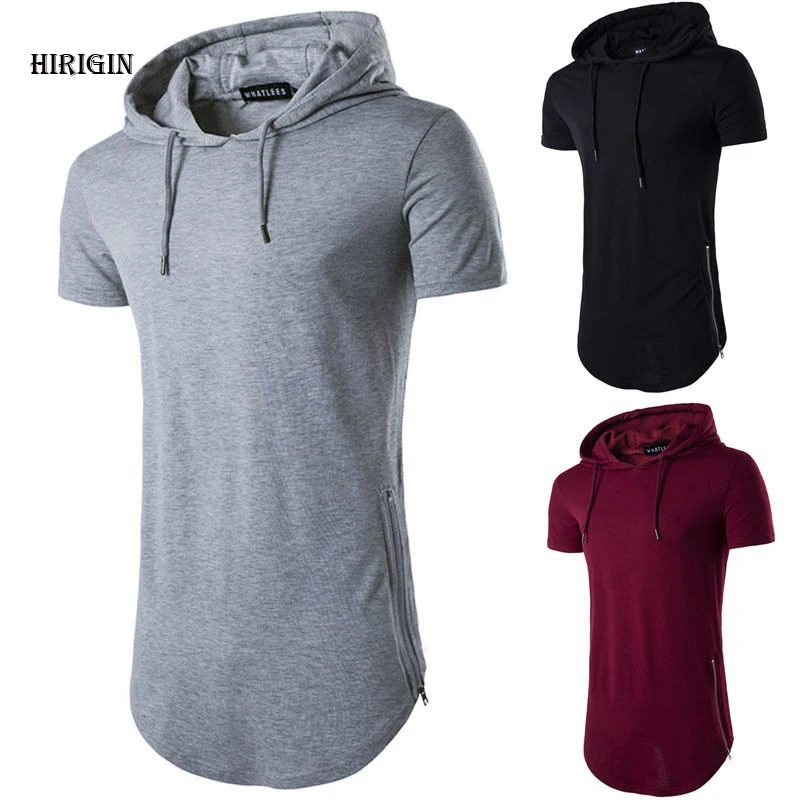 

HIRIGIN 2017 Multi Colour Mens Slim Fit Hooded Shirt Short Sleeve Muscle Tee S M L XL XXL