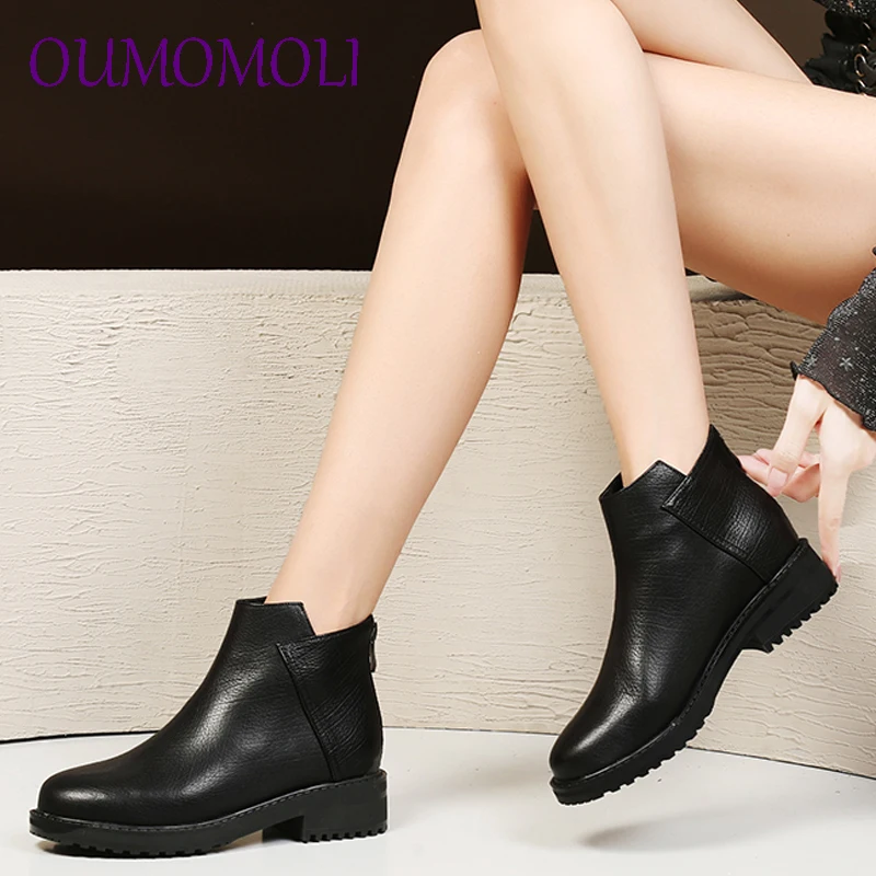 

2019 Fashion Winter Boots Women Genuine Leather Ankle Boots autumn winter Fang shoes Woman shoes Big Size 35-40