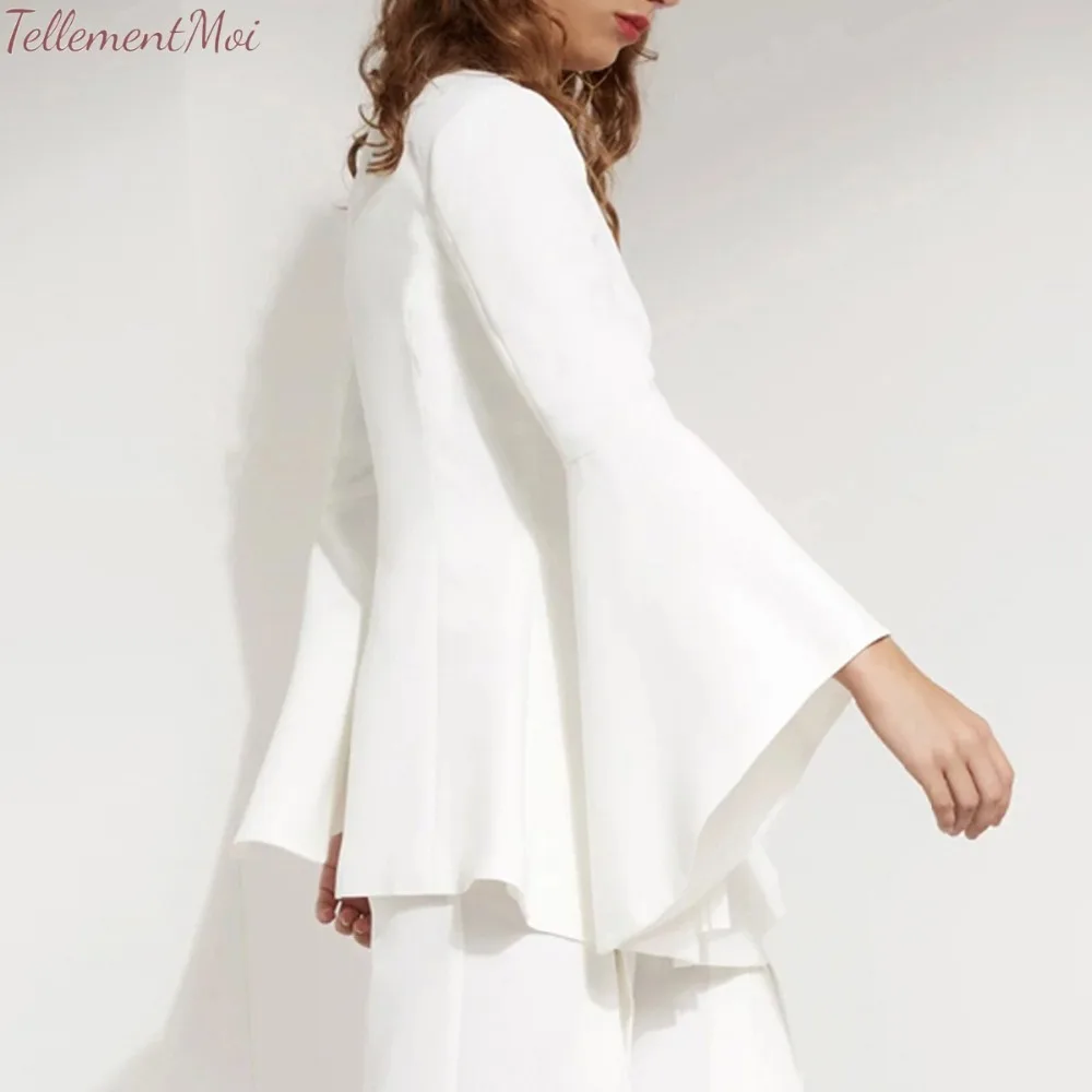 Spring Suit Jacket Female Blazers Women Single-Breasted Deep V Neck Trumpet Sleeve Slim Coats Office Lady Elegant Work Blazer