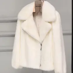 2018 осень-зима женские куртки из искусственного меха женские большие размеры на молнии утолщенные теплые Turn-Down Воротник плюшевый мех