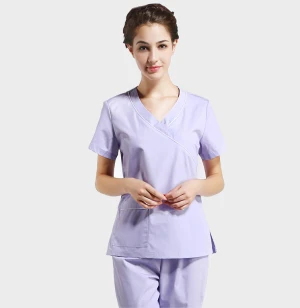Дизайн Женская Больничная стоматологическая клиника короткий рукав медсестры униформа набор Доктор костюм медика ветеринарная больница чистая одежда - Цвет: light lilac