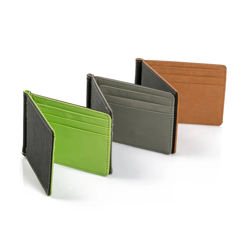 

Leather Men Money Clip Wallet Solid Male Purses Designer Clip Cash Holder Card Cases Fashion Slim Wallet ID Credit Card Case
