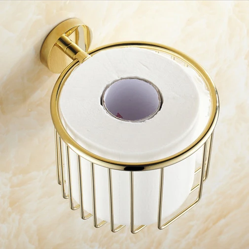

Vidric Paper Holders Brass Gold Finish Toilet Paper Roll Holder Bath Shelf Shower Storage Basket Euro Wall Mounted Fitting Rack
