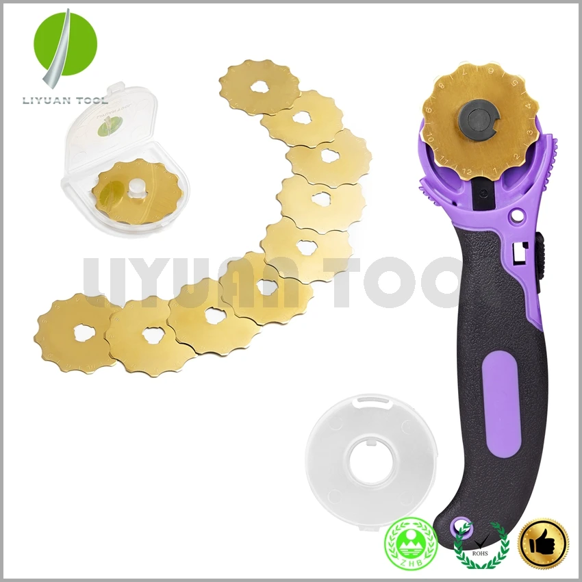 45MM Rotary Cutter with 10pcs New Crochet Edge Skip Perforating Titanuim Gold Blades 12T for Making Holes | Дом и сад