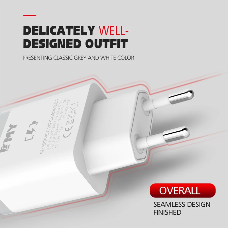 EMY 18 Вт Быстрая зарядка 3 0 для мобильных телефонов EU вилка настенное USB зарядное