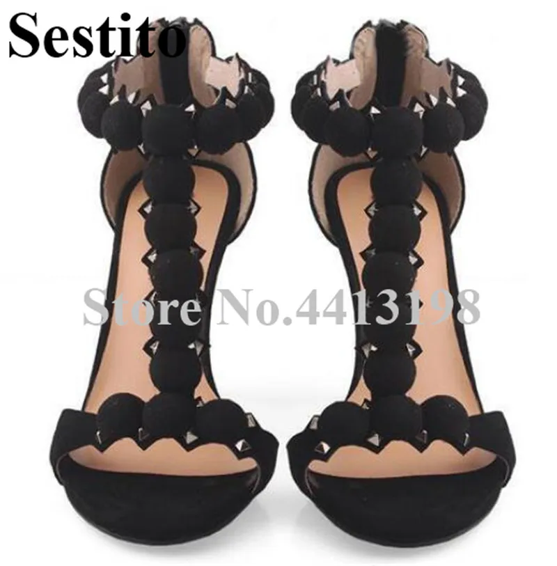 

Europe Sweet Round Beads String Bead Party Sandals Peep Toe T-tied Thin Heels Casual Sandals Zip Cover Heel Summer Women's Shoes