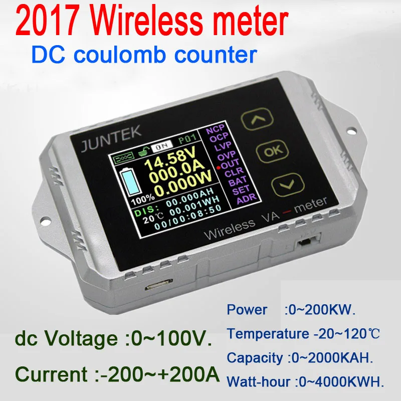 Батарея монитор метр DC 120 В 200A беспроводной цифровой вольтметр Амперметр температура Мощность ватт куломб AH SOC оставшаяся Емкость