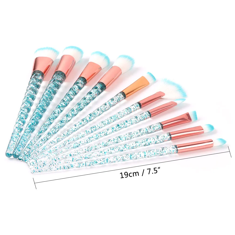 

10 Pieces Makeup Brushes Set Crystal Handle Spiral Foundation Mix Powder Fold Brush Cosmetic Tools