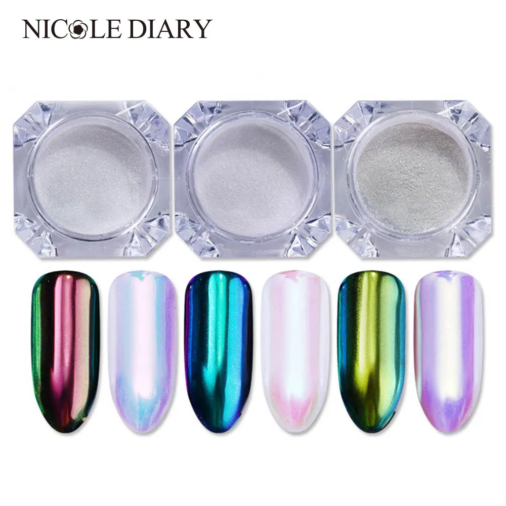 Неоновый блестящий порошок NICOLE DIARY Aurora для ногтей зеркальный пигмент дизайна