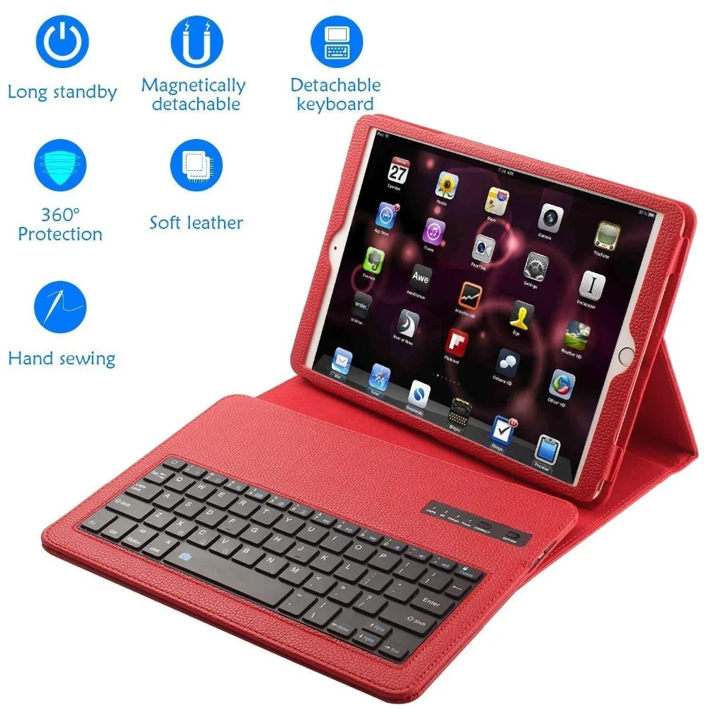 9 7 2017 2018 Съемный беспроводной Bluetooth клавиатура Folio PU кожаный чехол для iPad Air 1/2 Pro