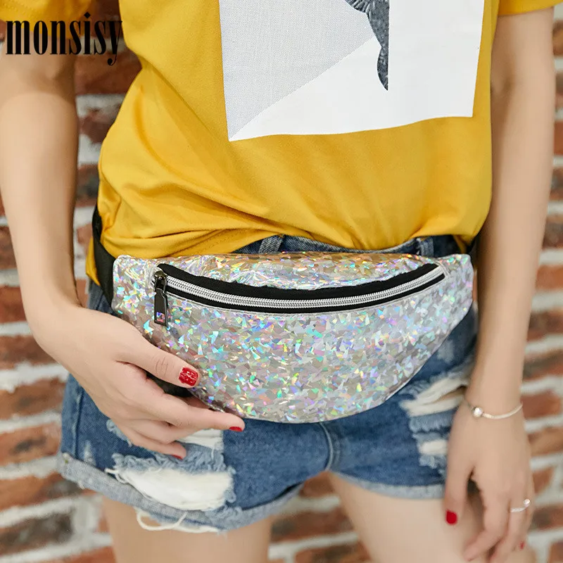 

Monsisy New Women Waist Bag Transparent PVC Laser Fanny Packs Waterproof Travel Phone Money Pouch Belt Bag For Girls Waist Bag