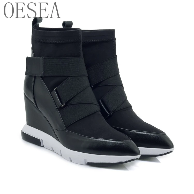 

Black Gun color Two colors fashion personality casual comfort elastic cloth leather breathable pointed toe boots