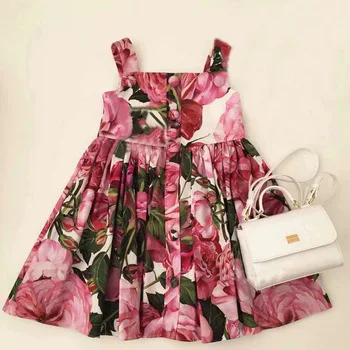 2017 Summer Flower Girls Dress 1pc Rose Girls Clothes Children