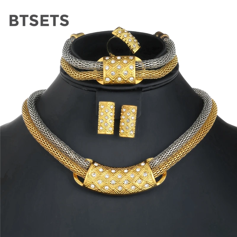 BTSETS Дубай золотые комплекты украшений для женщин Африканский бисер комплект ювелирных изделий свадебный Кристалл колье костюм комплект ювелирных изделий Аксессуары