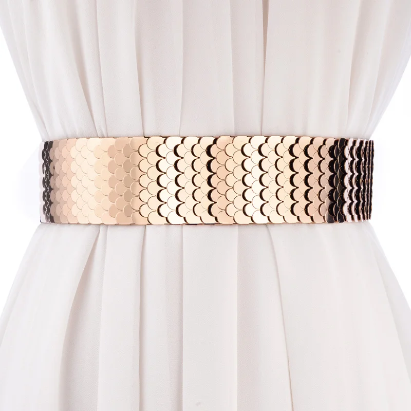 

fashion wide belt Elastic band personality punk patchwork metal scales belts for women match dress waistband female belt