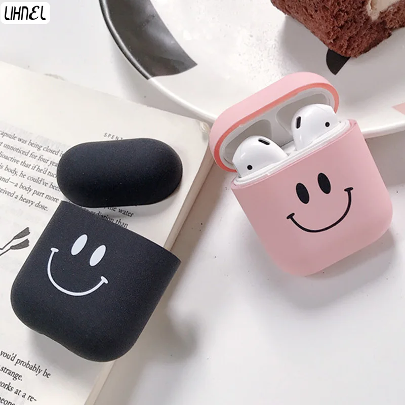 

Bags for Air Pods Romantic Pink Smile Face Matte Frosted PC Hard Case for Original Airpods 1 2 Wireless Bluetooth Earphone Cover