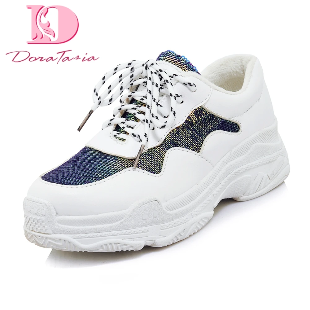 

Doratasia 2018 Plus Size 29-46 Black White Lace Up Woman Vulcanize Shoes Platform Wholesale Shoes Woman Sneakers Footwear