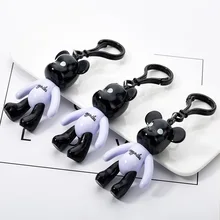 2019 Hot New Korean Cartoon Black And White Violence Bear Key Chain Pendant Creative Lovers Car Key Chain Bag Pendant Wholesale wholesale price 5pc set 10 inch vinyl cartoon popobe violence bear momo white mold for diy graffiti painted 24cm