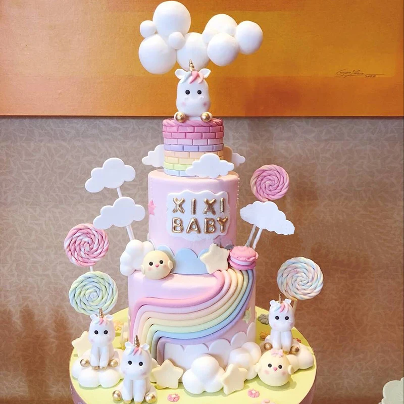 Rainbow Unicorn Cake Topper Birthday Wedding Cake Flags Cloud Balloon