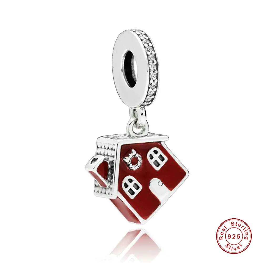 

Authentic 925 Sterling Silver Bead Cosy Christmas House Dangle Charm Red Enamel Fit Pandora Bracelet & Necklace Jewelry