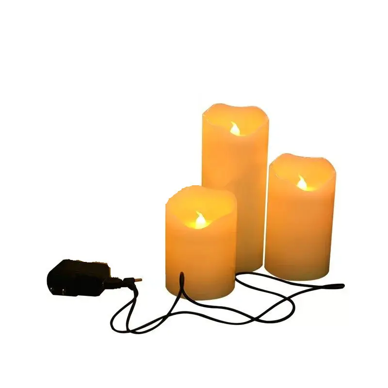 

Set of 3 Rechargeable USB Powerd led pillar Paraffin candle wavy edge 7.5CM(Dia.) Wedding Xmas Party bar decor 10CM-12.5CM-15CM